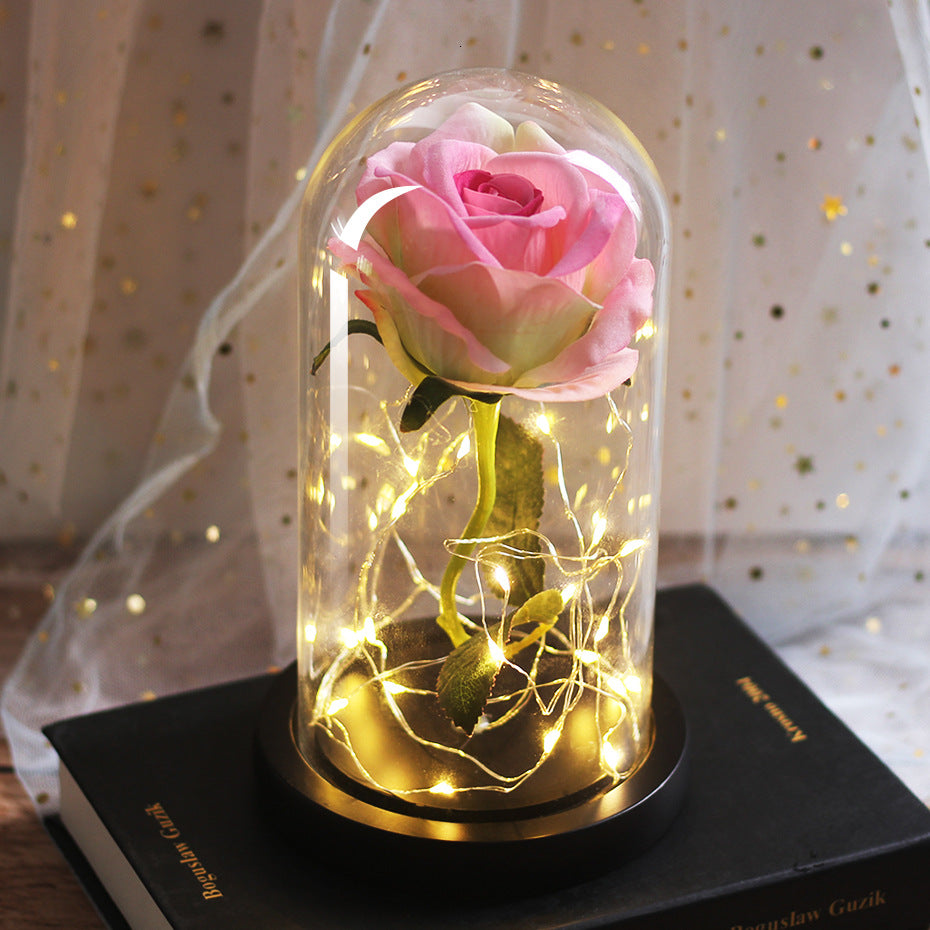 LED Rose Glass Dome Wedding Gift Lamp