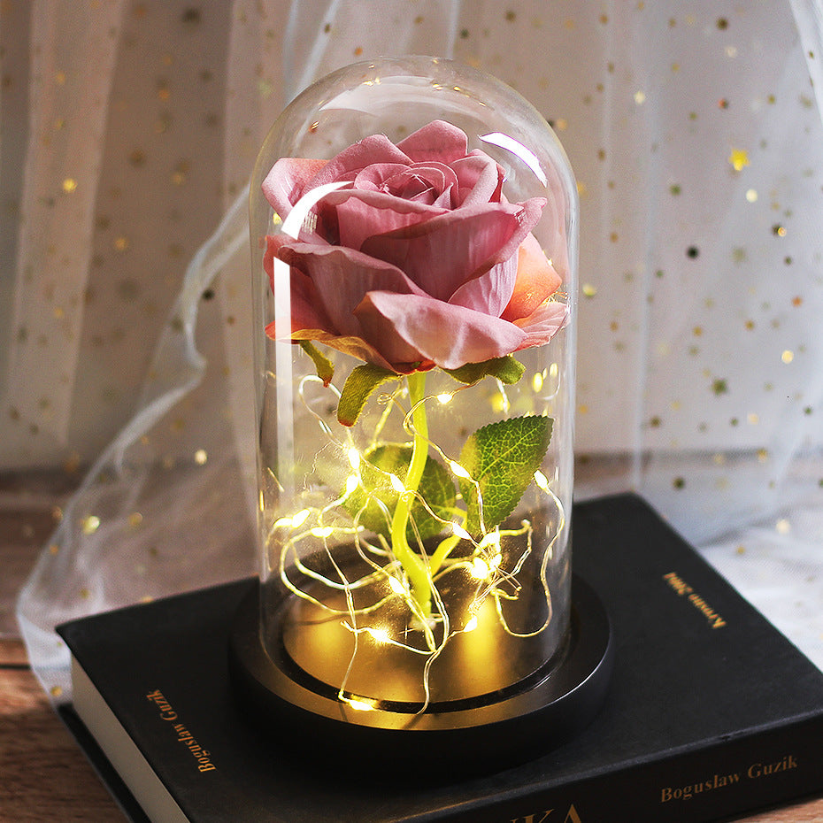 LED Rose Glass Dome Wedding Gift Lamp