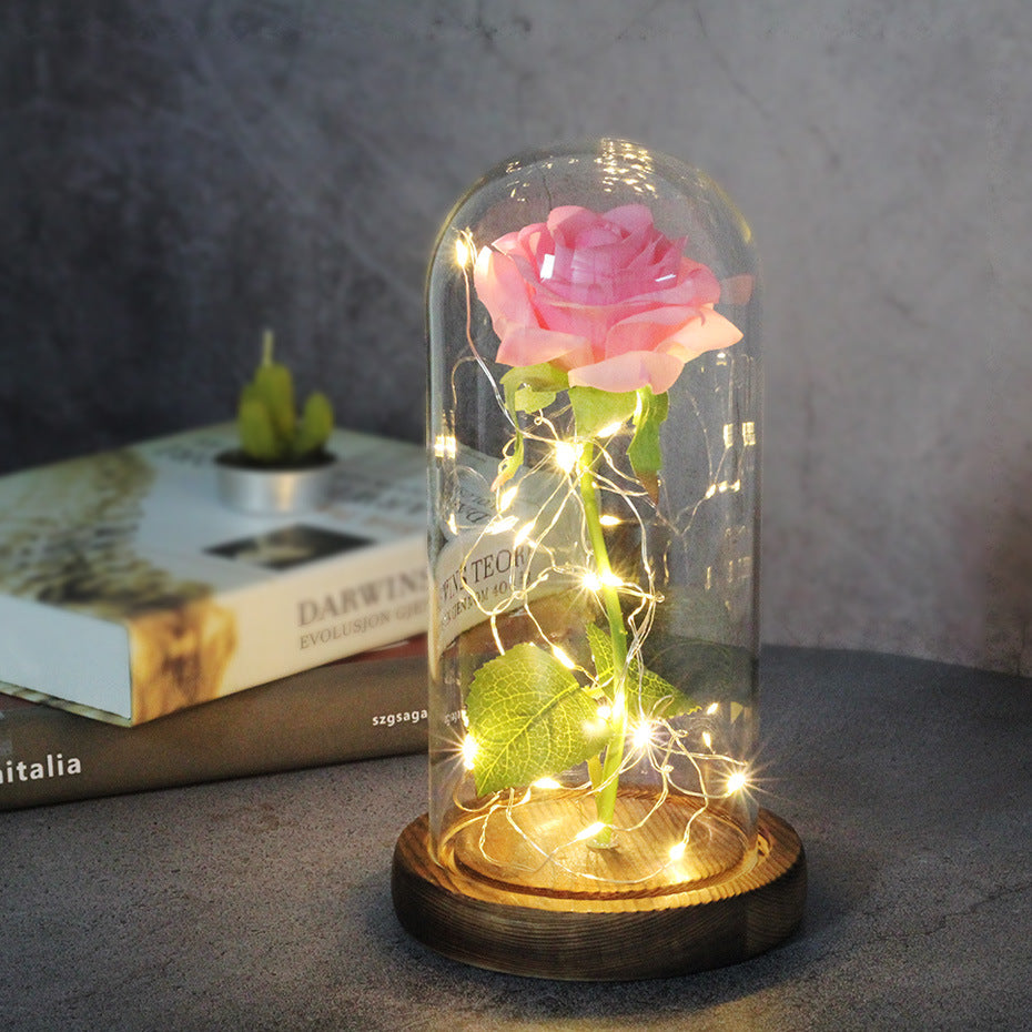 LED Rose Glass Dome Wedding Gift Lamp