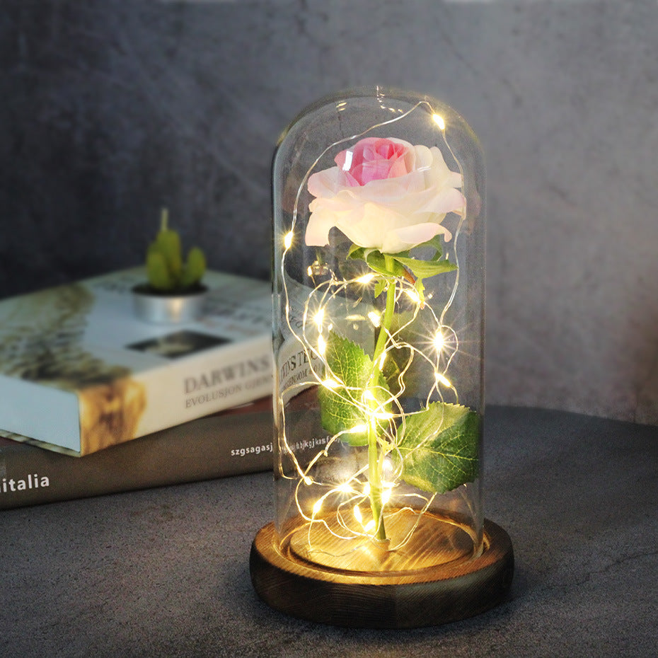 LED Rose Glass Dome Wedding Gift Lamp