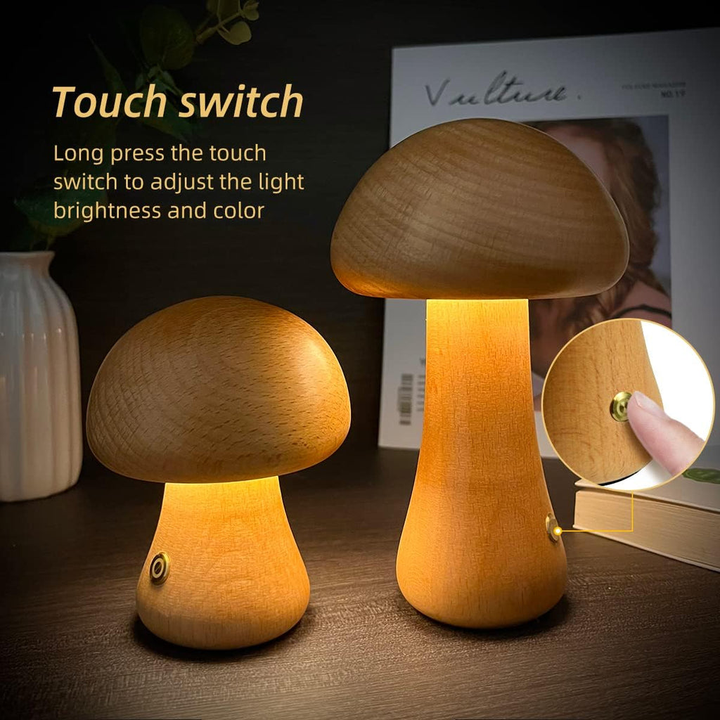 Wooden Mushroom LED Night Light Lamp