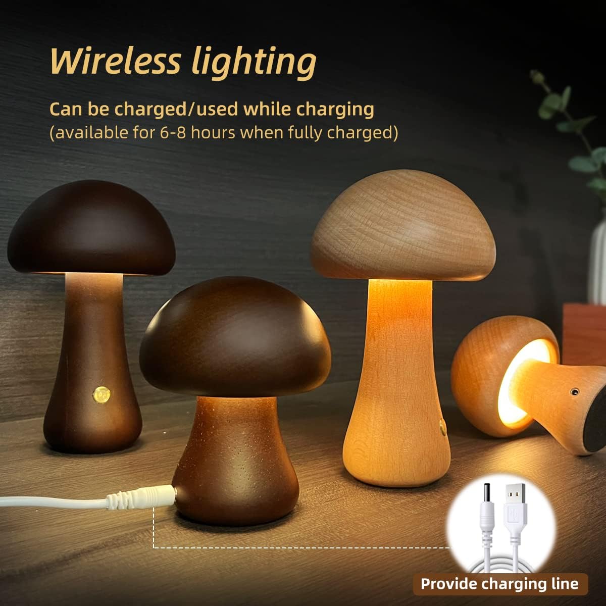 Wooden Mushroom LED Night Light Lamp