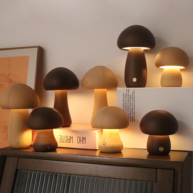 Wooden Mushroom LED Night Light Lamp