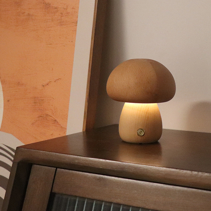Wooden Mushroom LED Night Light Lamp
